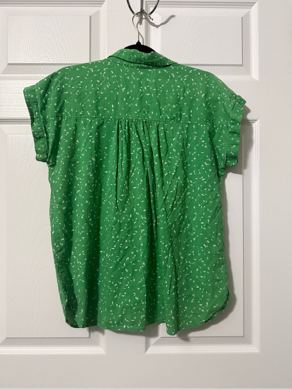 LOFT Green Printed Cap-Sleeve Button Front Blouse-M - Picture 6 of 9